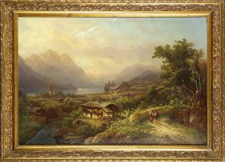 Appraisal: Painting Altaussee Landscape with Figures European School th century Altaussee