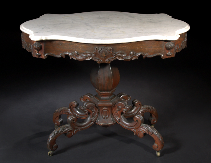 Appraisal: American Rococo Revival Rosewood Faux-Rosewood and Marble-Top Center Table third