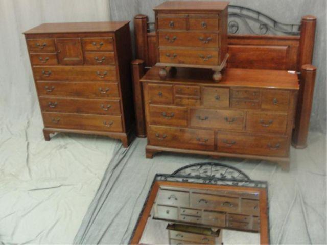 Appraisal: Cherry Bedroom Set Bed high chest low chest mirror and