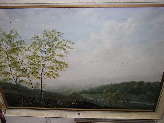 Appraisal: J K WHITTON th Century Extensive landscape with ruffed grouse