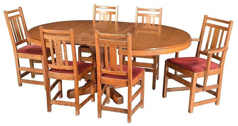 Appraisal: Limbert Arts and Crafts Dining Table and Chairs American early