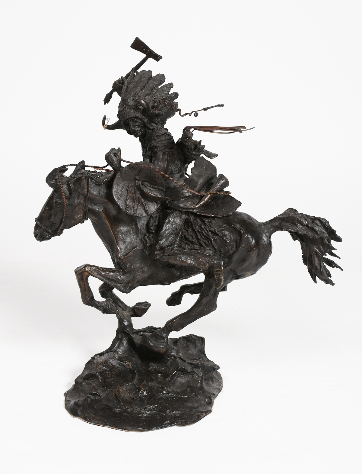 Appraisal: BUCK MCCAIN NATIVE AMERICAN WARRIOR BRONZE Approximately '' h depicts