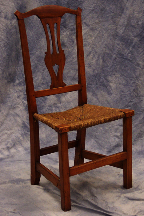 Appraisal: Cherry New England Chippendale side chair rush seat h Estimate