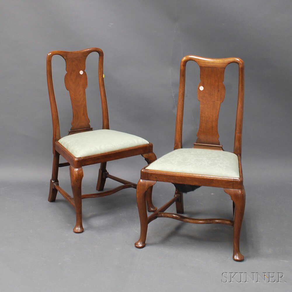 Appraisal: Pair of Queen Anne Walnut Side Chairs England th century