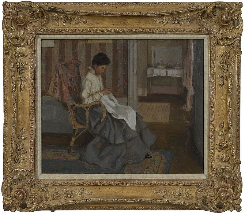 Appraisal: Frederick Carl Frieseke American France - Medora Clark Sewing signed