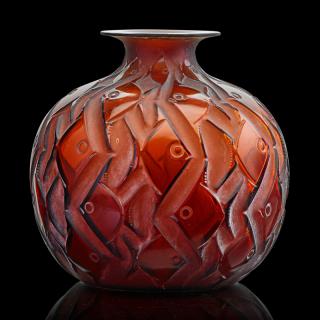 Appraisal: LALIQUE Penthi vre vase amber glass LALIQUE Penthi vre vase