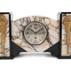 Appraisal: An Art Deco Gilt Metal Mounted Marble Mantel Clock th