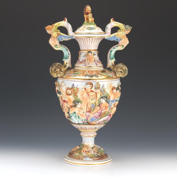 Appraisal: CAPODIMONTE PORCELAIN URN WITH LID x Capodimonte porcelain urn with