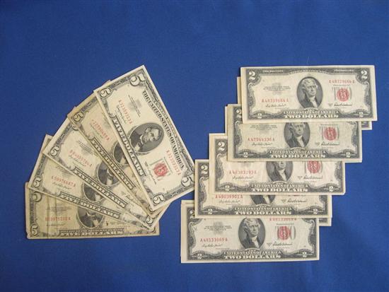 Appraisal: US Currency including red seal bills from to plus red