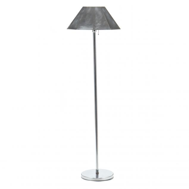 Appraisal: VINTAGE CHROME FLOOR LAMP Circa two light form paneled chrome