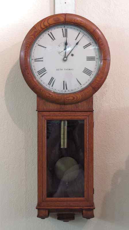 Appraisal: SETH THOMAS NO REGULATOR WALL CLOCK Golden oak case painted