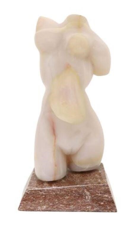 Appraisal: Carved onyx sculpture Female Torso on granite base signed C