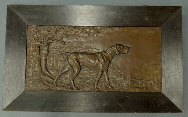 Appraisal: Framed bronze relief plaque of a pointer hunting dog c