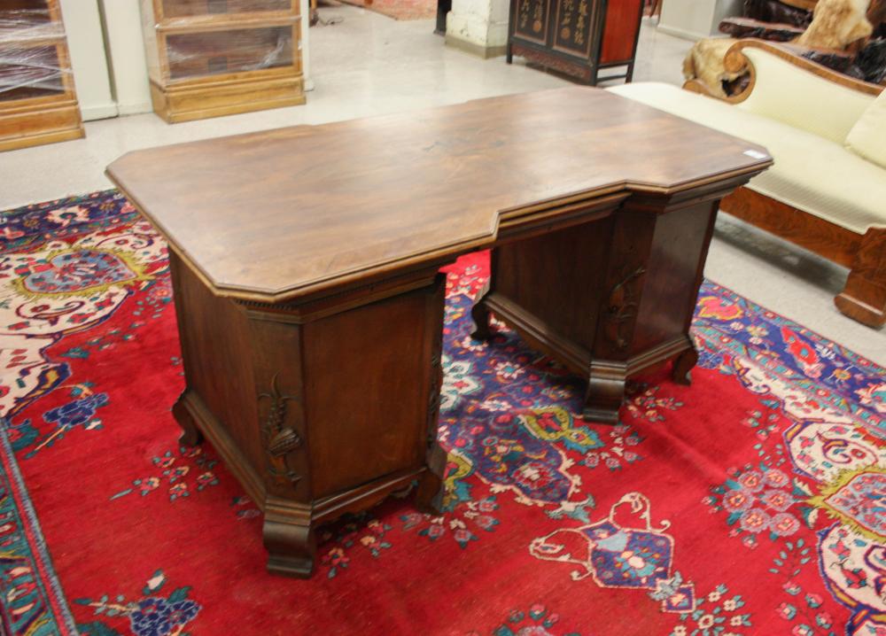 Appraisal: WALNUT DOUBLE PEDESTAL WRITING DESK Continental early th century H