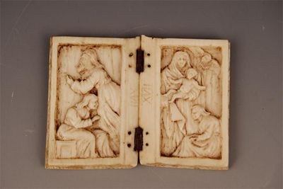 Appraisal: A carved ivory diptych depicting biblical scenes th century in