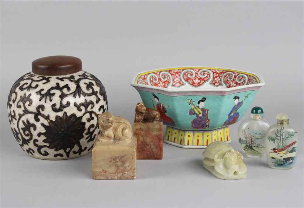 Appraisal: GROUP OF CHINESE DECORATIONS including a famille rose decorated octagonal