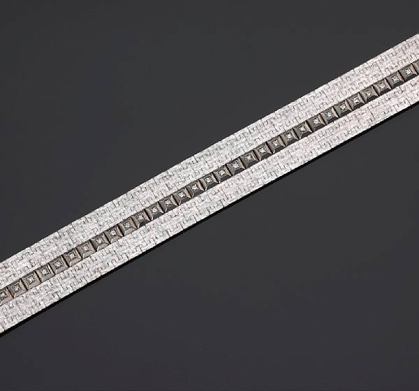 Appraisal: A diamond wide bracelet mounted in eighteen karat white gold