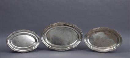 Appraisal: NEST OF THREE GERMAN MONOGRAMMED SILVER TRAYS Of oblong serpentine