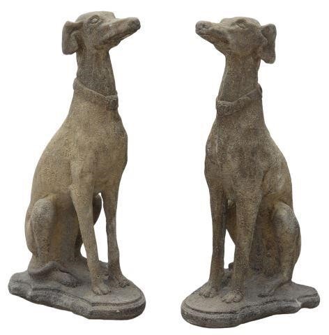 Appraisal: pair Cast stone garden statuary depicting French lurcher hounds seated