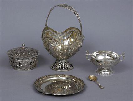 Appraisal: GROUP OF FOUR FRENCH SILVER ARTICLES AND A CONTINENTAL PLATEComprising