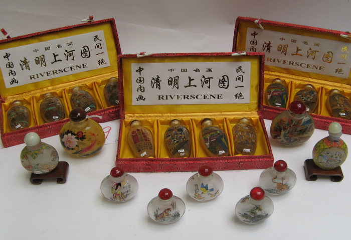 Appraisal: COLLECTION OF CHINESE SNUFF BOTTLES interior decorated glass in collectors