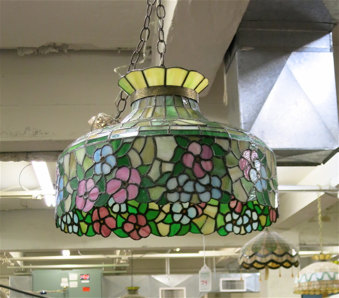 Appraisal: HANGING STAINED LEADED GLASS LIGHT SHADE Fabrille Studios Sellwood Oregon