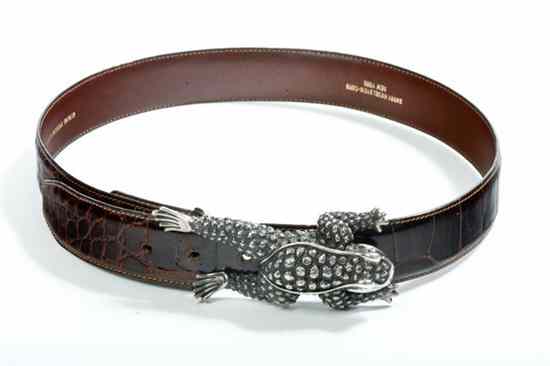 Appraisal: KIESELSTEIN CORD BROWN ALLIGATOR AND STERLING SILVER BELT With large