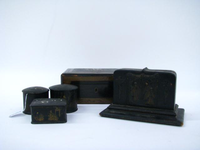 Appraisal: Group of Antique Wooden Accessories including three oriental lacquer boxes