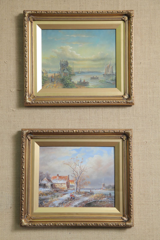 Appraisal: TWO OIL ON BOARD Dutch Winter and Summer scenes with