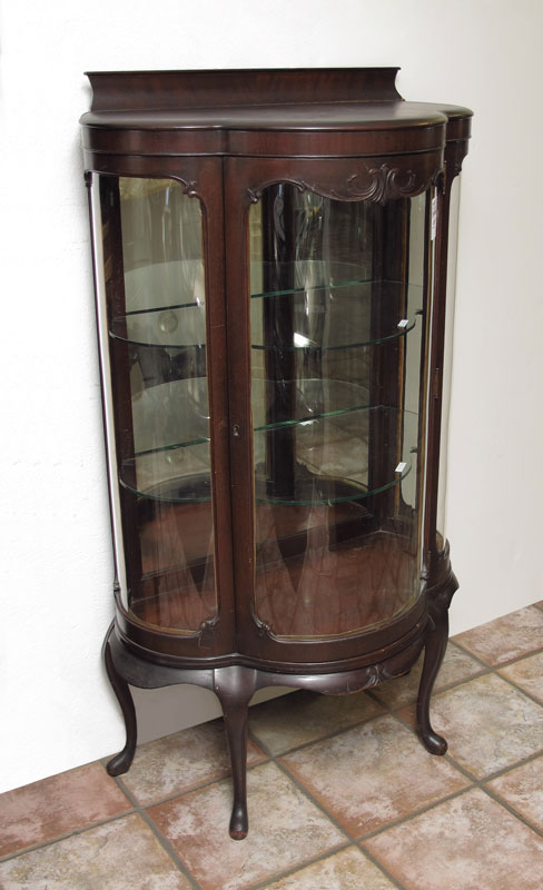 Appraisal: DIMINUTIVE MAHOGANY SERPENTINE FRONT CURIO DISPLAY CABINET Glass serpentine front