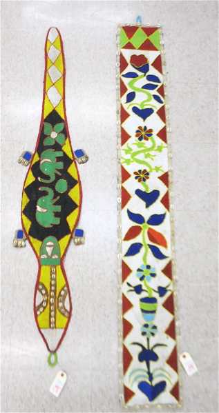 Appraisal: TWO BEADED AFRICAN SASHES each having colorful motifs with cowrie