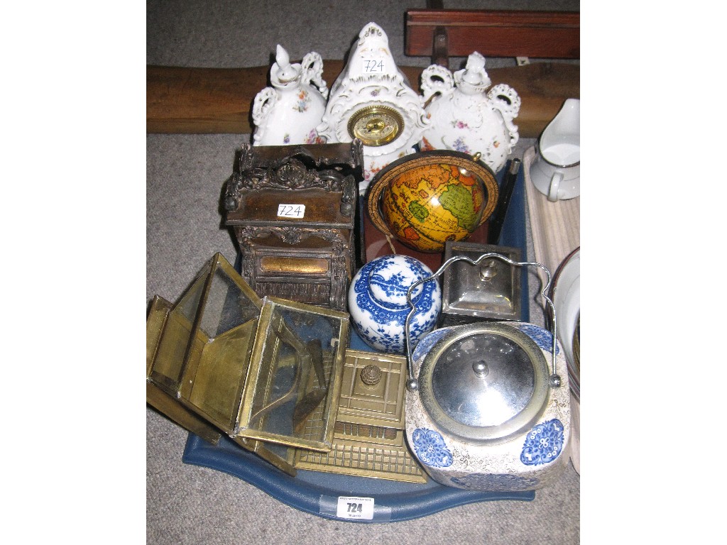 Appraisal: Tray lot comprising piano bookends biscuit barrel globe etc