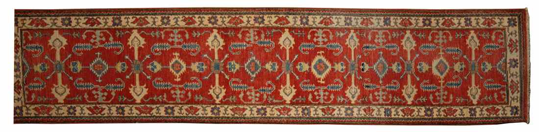 Appraisal: ORIENTAL RUG KAZAK DESIGN RUNNER ' x ' Repeated stylized