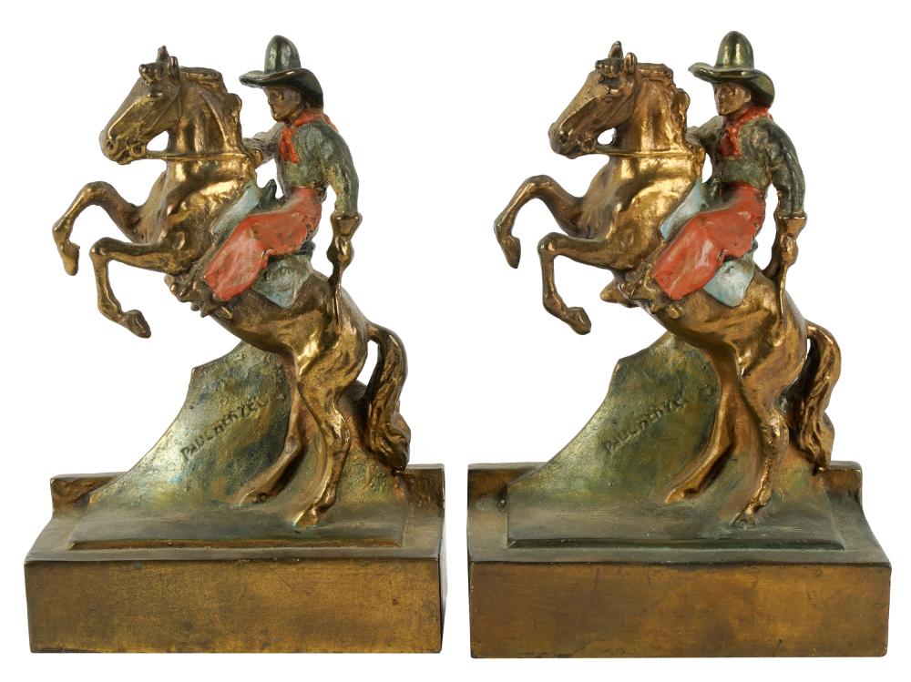 Appraisal: PAUL HERZEL - PAIR OF BOOKENDSpainted bronze each signed in