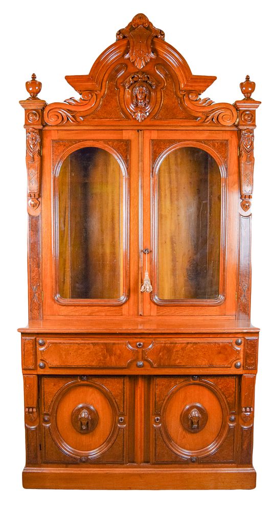 Appraisal: American Renaissance Revival Secretary Bookcase Carved walnut Victorian secretary desk