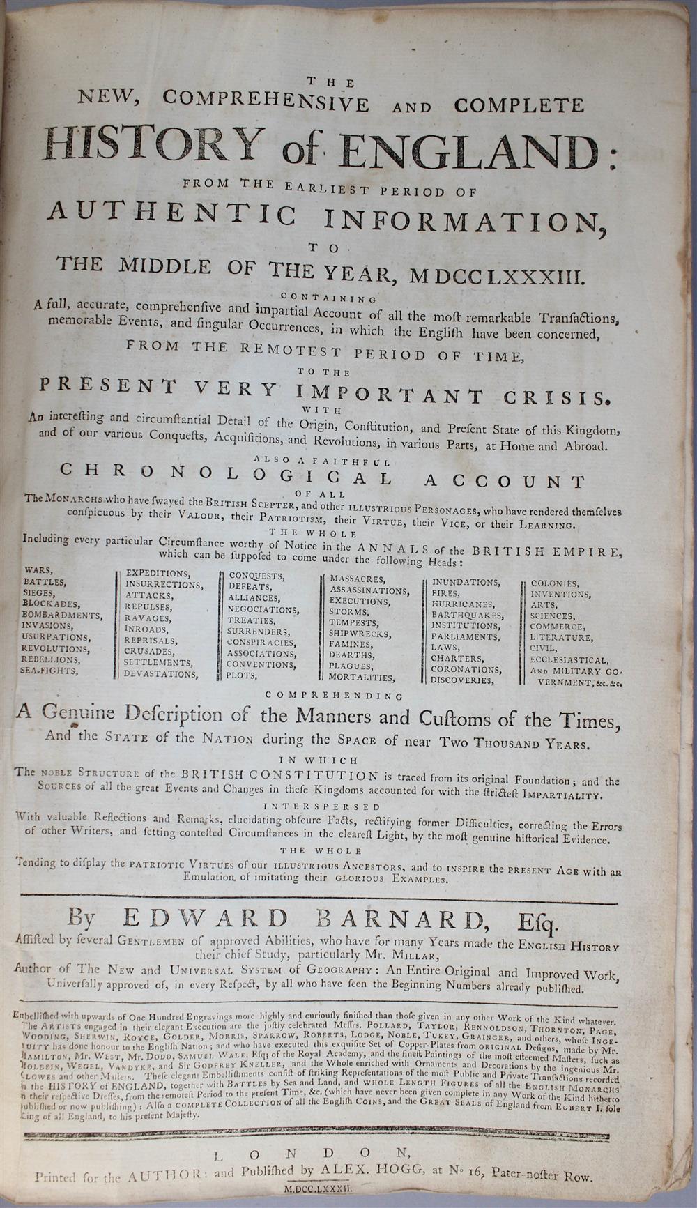 Appraisal: BARNARD THE NEW AND COMPLETE HISTORY OF ENGLAND LONDON Barnard