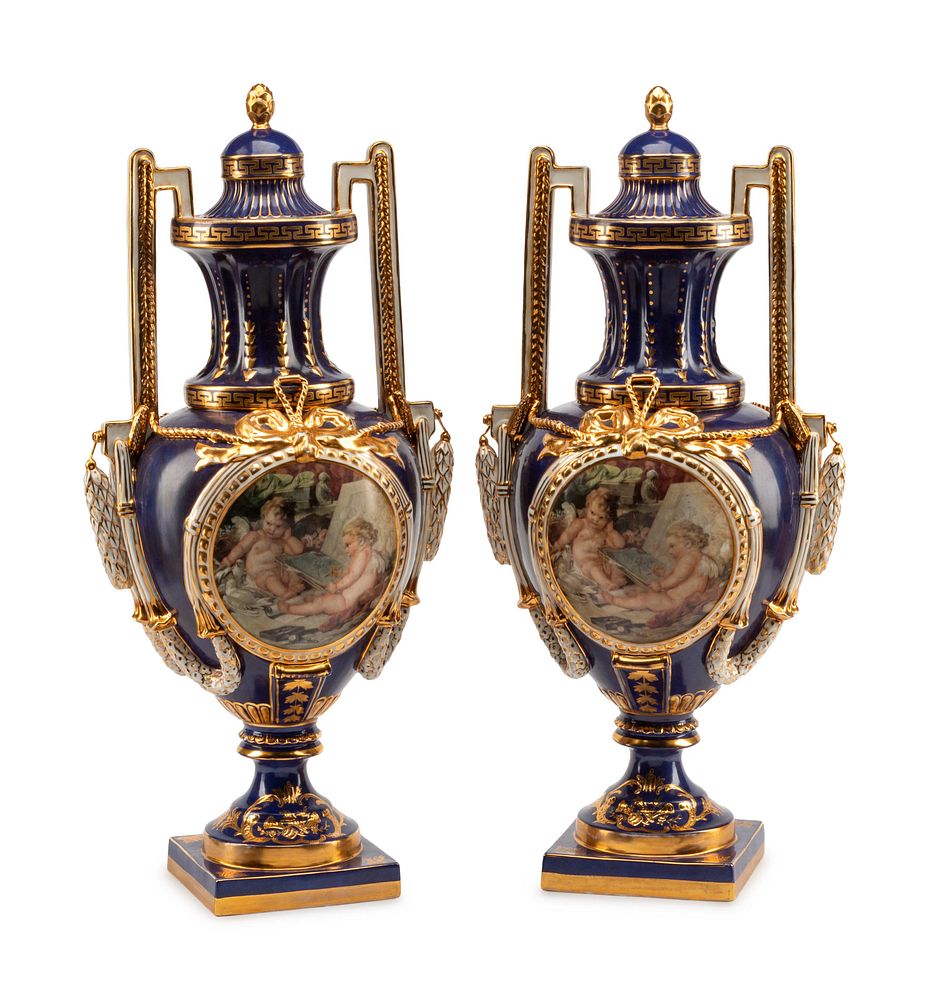 Appraisal: A Pair of Sevres Style Porcelain Urns A Pair of