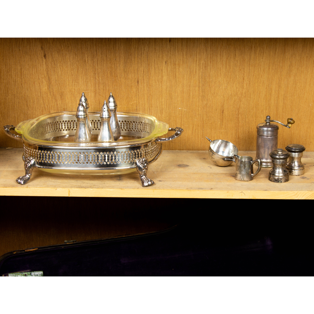 Appraisal: ONE SHELF OF SILVER AND SILVER PLATED TABLE ARTICLES One