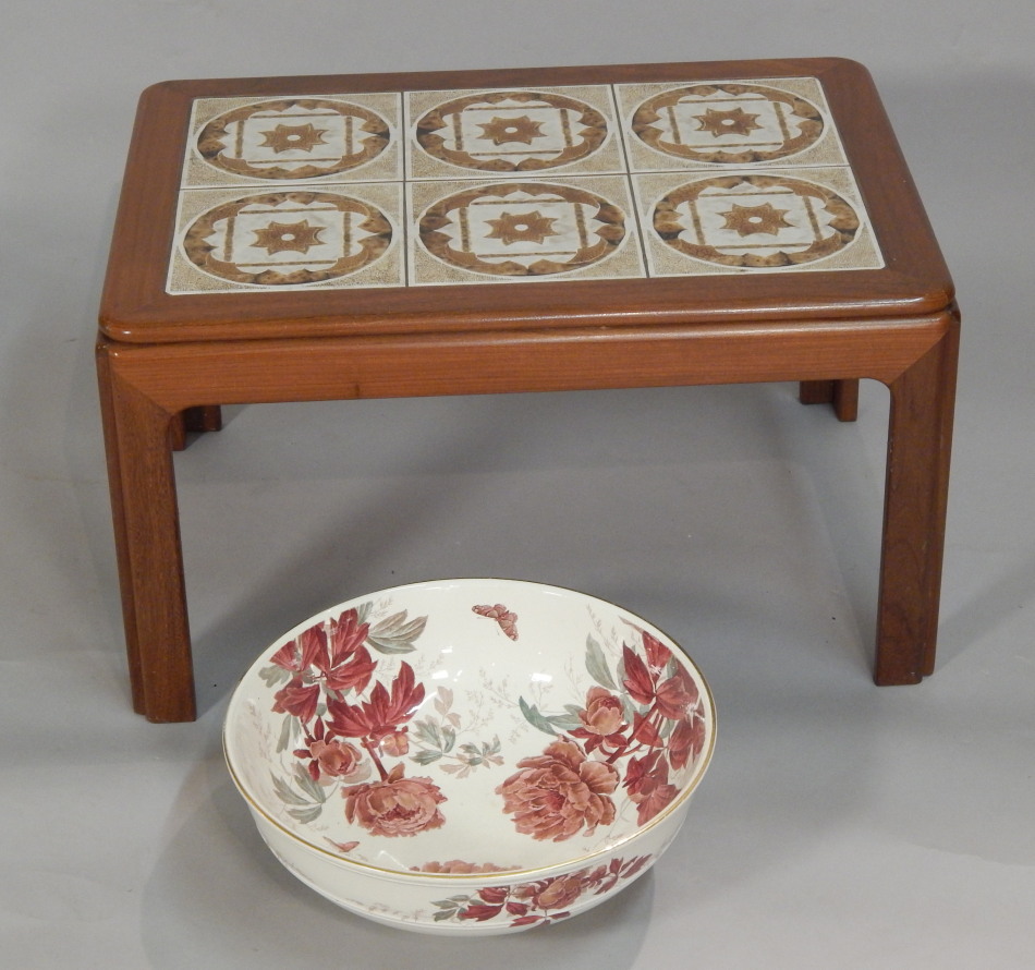 Appraisal: A retro style teak tile top coffee table and a