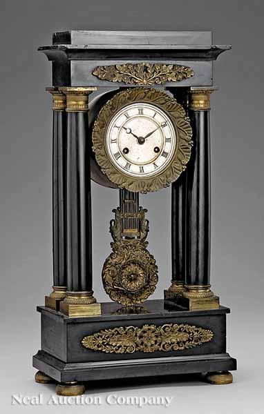 Appraisal: A Charles X Black Marble and Bronze-Mounted Portico Clock th