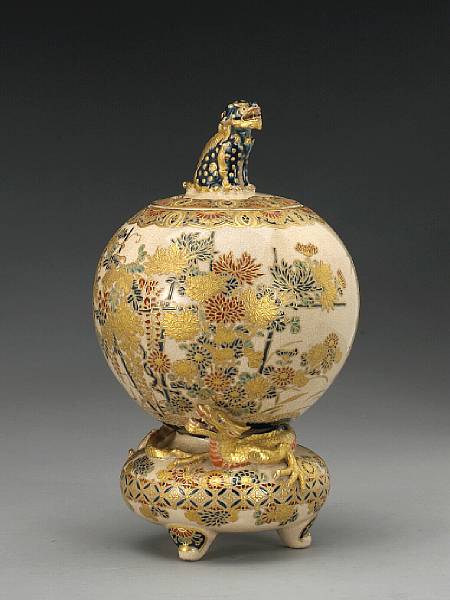 Appraisal: A Satsuma pottery tripod censer th Century Of double gourd