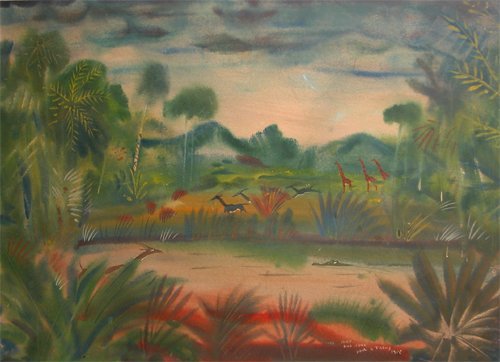 Appraisal: African Savannah Fantasy Painting Artist Travis Paul Bough American -