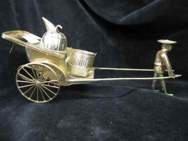 Appraisal: Chinese Sterling Silver Figural Condiment Set rickshaw with salt pepper