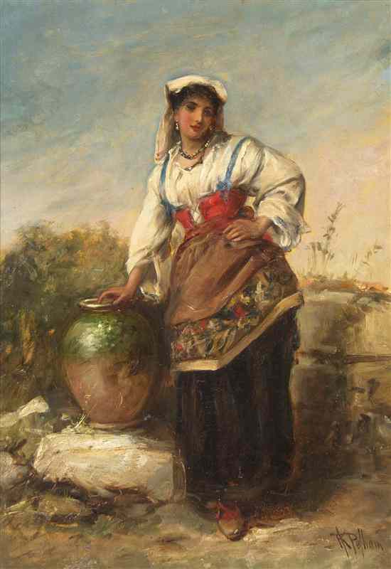 Appraisal: Pelhain th century Portrait of a Peasant Woman with Jug