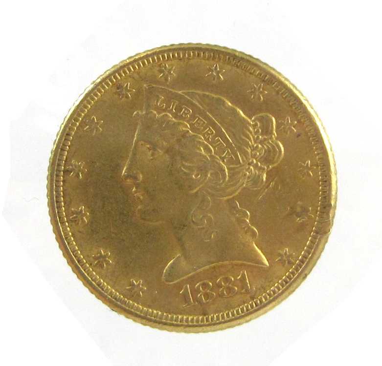 Appraisal: U S FIVE DOLLAR HALF EAGLE GOLD COIN Liberty head