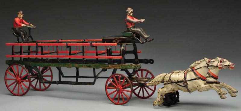 Appraisal: Cast Iron Ladder Truck Horse-Drawn Toy Description American Made by