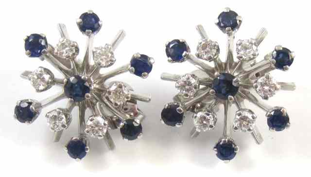 Appraisal: PAIR OF SAPPHIRE AND DIAMOND EARRINGS each k white gold