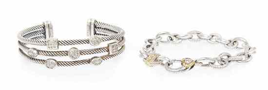 Appraisal: A Group of Sterling Silver and Diamond Bracelets consisting of