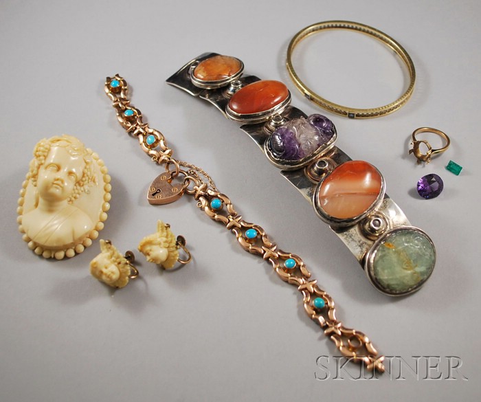 Appraisal: Group of Assorted Jewelry Items including an antique carved ivory