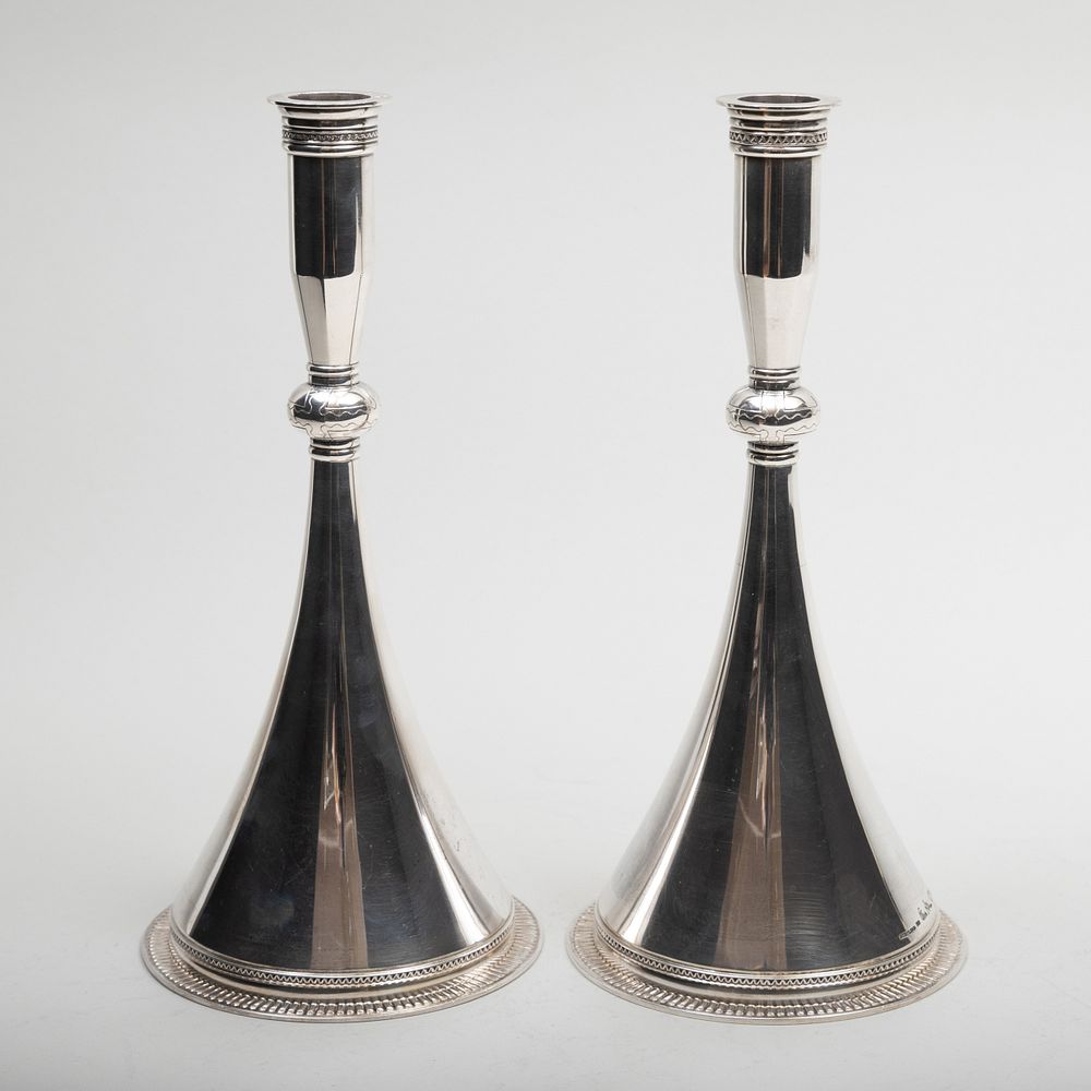 Appraisal: Pair of Art Deco Wiwen Nilsson Swedish Silver Candlesticks Marked